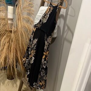 Free People Black and Cream Asymmetrical Sundress